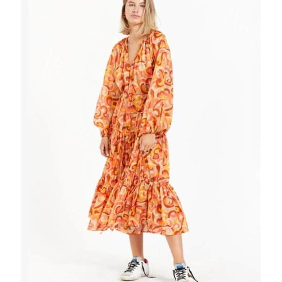 Zimmermann Mae Tiered Swirl Print Silk Midi Dress - Picture 3 of 7